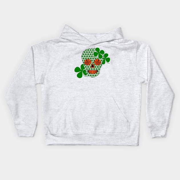 St Patricks Day Skull with Shamrocks Kids Hoodie by Scarebaby